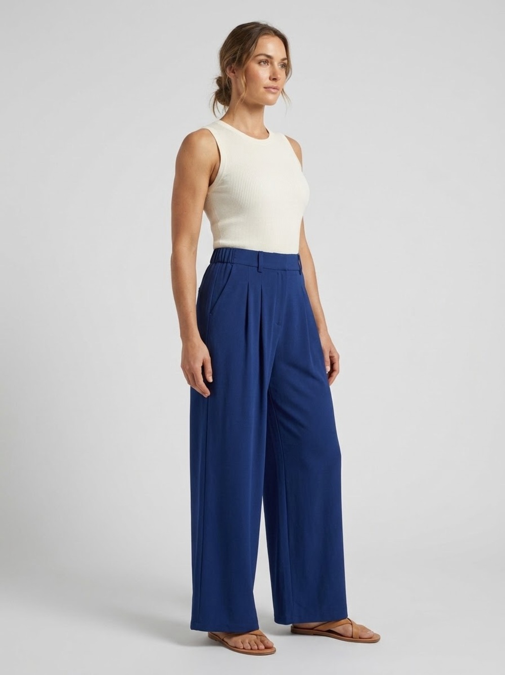 Halara Flex High Waisted Pleated Wide Leg Work Pants Navy Blue XL Tall Pockets
